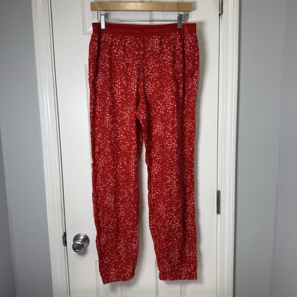 Victoria's Secret Red Heart Jogger Pajama Bottoms w/ POCKETS Size Medium Elastic